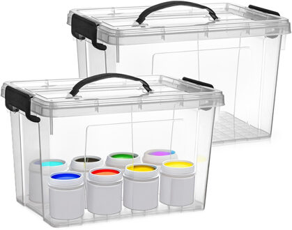 Opslagbox met deksel - 2x - transparant grijs - 11 liter - 34 x 24 x 21 cm - kunststof