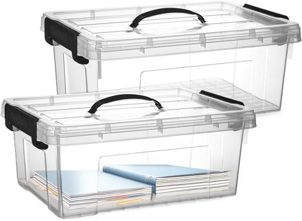 Opslagbox met deksel - 2x - transparant grijs - 12.5 liter - 40 x 30 x 16 cm - kunststof