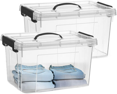 Opslagbox met deksel - 2x - transparant grijs - 18.5 liter - 42 x 30 x 24 cm - kunststof