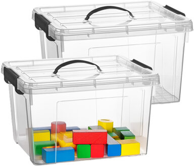 Opslagbox met deksel - 2x - transparant grijs - 23.5 liter - 42 x 36 x 25 cm - kunststof