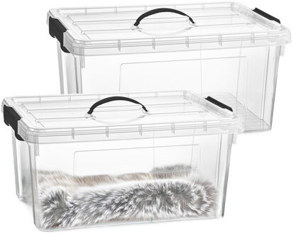 Opslagbox met deksel - 2x - transparant grijs - 34 liter - 53 x 39 x 25 cm - kunststof