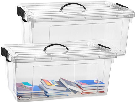 Opslagbox met deksel - 2x - transparant grijs - 39 liter - 60 x 40 x 25 cm - kunststof