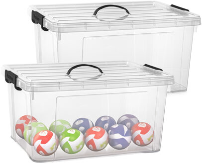 Opslagbox met deksel - 2x - transparant grijs - 54 liter - 60 x 45 x 30 cm - kunststof