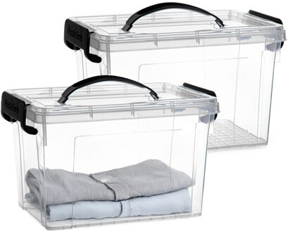 Opslagbox met deksel - 2x - transparant grijs - 6 liter - 25 x 19 x 17 cm - kunststof