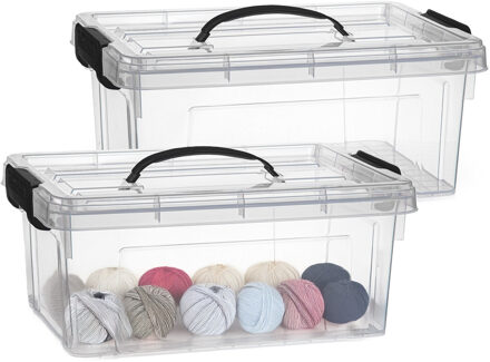 Opslagbox met deksel - 2x - transparant grijs - 8.5 liter - 36 x 26 x 15 cm - kunststof