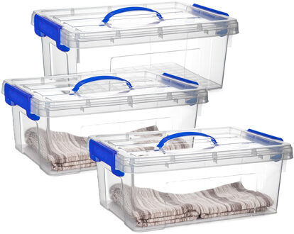 Opslagbox met deksel - 3x - transparant blauw - 12.5 liter - 40 x 30 x 16 cm - kunststof