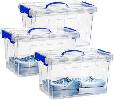 Opslagbox met deksel - 3x - transparant blauw - 18.5 liter - 42 x 30 x 24 cm - kunststof