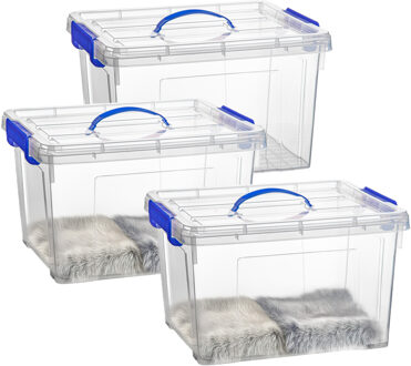 Opslagbox met deksel - 3x - transparant blauw - 23.5 liter - 42 x 36 x 25 cm - kunststof