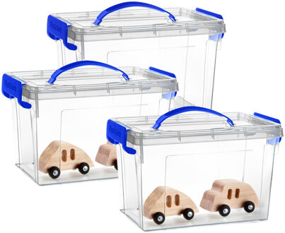 Opslagbox met deksel - 3x - transparant blauw - 6 liter - 25 x 19 x 17 cm - kunststof