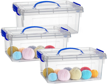 Opslagbox met deksel - 3x - transparant blauw - 8.5 liter - 36 x 26 x 15 cm - kunststof