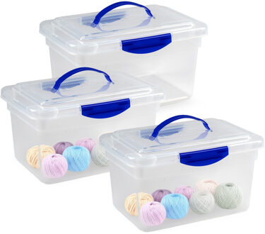 Opslagbox met deksel - 3x - transparant blauw - 9 liter - 35 x 23 x 20 cm - kunststof