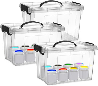 Opslagbox met deksel - 3x - transparant grijs - 11 liter - 34 x 24 x 21 cm - kunststof