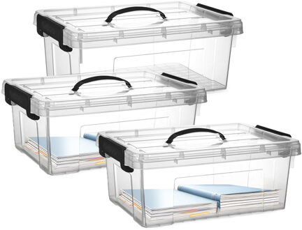 Opslagbox met deksel - 3x - transparant grijs - 12.5 liter - 40 x 30 x 16 cm - kunststof