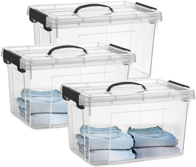 Opslagbox met deksel - 3x - transparant grijs - 18.5 liter - 42 x 30 x 24 cm - kunststof