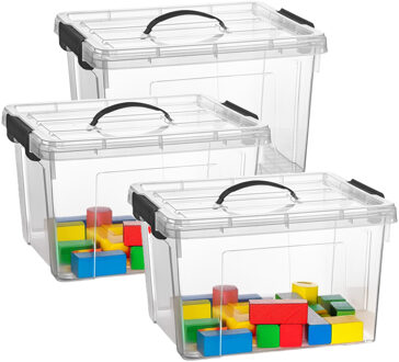 Opslagbox met deksel - 3x - transparant grijs - 23.5 liter - 42 x 36 x 25 cm - kunststof