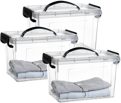 Opslagbox met deksel - 3x - transparant grijs - 6 liter - 25 x 19 x 17 cm - kunststof