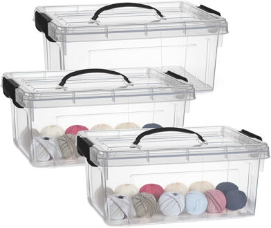 Opslagbox met deksel - 3x - transparant grijs - 8.5 liter - 36 x 26 x 15 cm - kunststof