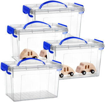 Opslagbox met deksel - 4x - transparant blauw - 6 liter - 25 x 19 x 17 cm - kunststof