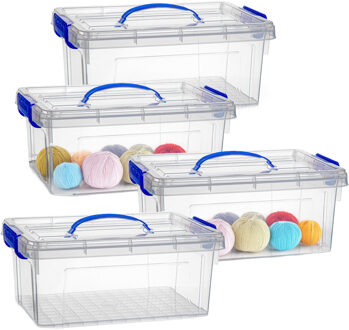 Opslagbox met deksel - 4x - transparant blauw - 8.5 liter - 36 x 26 x 15 cm - kunststof