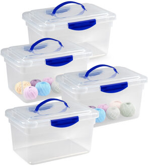 Opslagbox met deksel - 4x - transparant blauw - 9 liter - 35 x 23 x 20 cm - kunststof