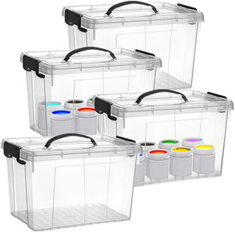 Opslagbox met deksel - 4x - transparant grijs - 11 liter - 34 x 24 x 21 cm - kunststof