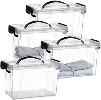 Opslagbox met deksel - 4x - transparant grijs - 6 liter - 25 x 19 x 17 cm - kunststof