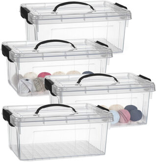 Opslagbox met deksel - 4x - transparant grijs - 8.5 liter - 36 x 26 x 15 cm - kunststof