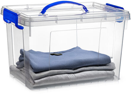 Opslagbox met deksel - transparant blauw - 11 liter - 34 x 24 x 21 cm - kunststof