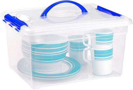 Opslagbox met deksel - transparant blauw - 12 liter - 34 x 27 x 18 cm - kunststof