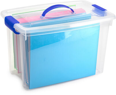 Opslagbox met deksel - transparant blauw - 22 liter - 28 x 45 x 28 cm - kunststof