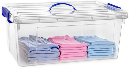 Opslagbox met deksel - transparant blauw - 39 liter - 60 x 40 x 25 cm - kunststof