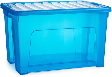 Opslagbox met deksel - transparant blauw - 47 liter - 54 x 38 x 32 cm - kunststof