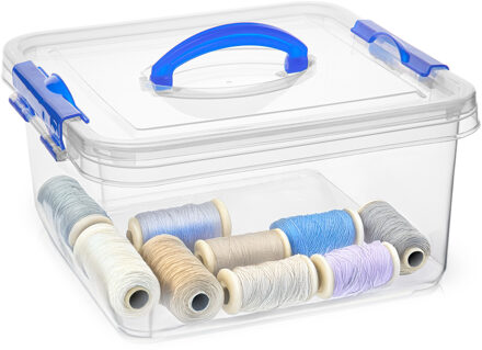 Opslagbox met deksel - transparant blauw - 5 liter - 24 x 24 x 13 cm - kunststof