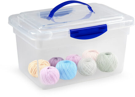 Opslagbox met deksel - transparant blauw - 9 liter - 35 x 23 x 20 cm - kunststof