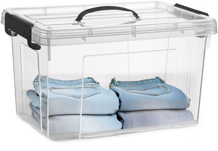 Opslagbox met deksel - transparant grijs - 18.5 liter - 42 x 30 x 24 cm - kunststof