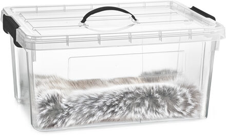 Opslagbox met deksel - transparant grijs - 34 liter - 53 x 39 x 25 cm - kunststof