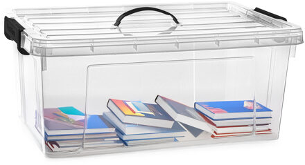 Opslagbox met deksel - transparant grijs - 39 liter - 60 x 40 x 25 cm - kunststof