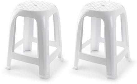 Opstap krukje - 2x stuks - L37 x H46,5 cm - wit - keukenkrukje