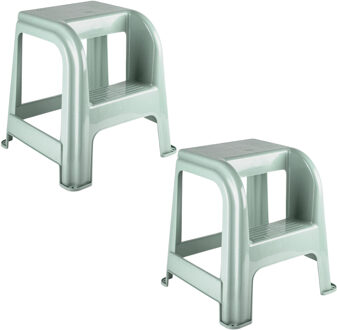 Opstapkrukje - 2x - 2 tredes - groen - kunststof - 44 x 42 x 45 cm