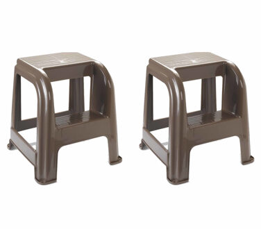 Opstapkrukje - 2x stuks - 2 tredes - zilver - kunststof - 44 x 42 x 45 cm