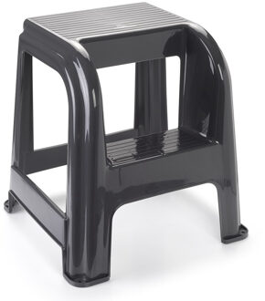 Opstapkrukje - Pakket van 3x stuks - 2 tredes - donkergrijs - kunststof - 45 cm