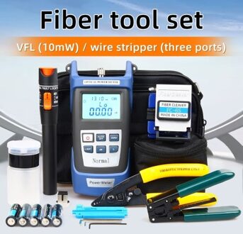 Optical Fiber Tool Set Fiber Cleaver Set Cold Contact Cutting Tool Set with Optical Power Meter Red Pen Wire Stripper Storage Bag