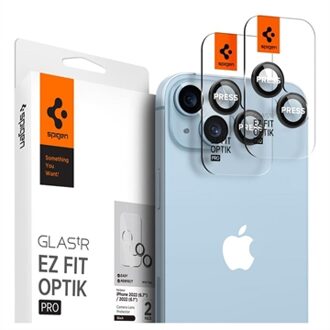 OPTIK.TR EZ.FIT Cameralens geschikt voor iPhone 14 / 14 Plus / 15 Plus Tempered Glass- 2 pack zwart