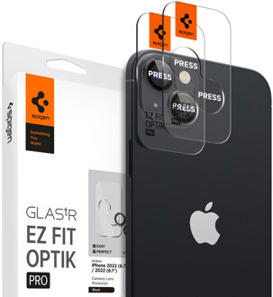OPTIK.TR EZ.FIT Cameralens geschikt voor iPhone 14 / 14 Plus / 15 Plus Tempered Glass- 2 pack zwart