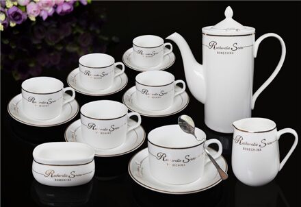 Optioneel Bone Porselein Koffie Set Afternoon Tea Set Cup Mok Schotel Melk Suiker Pot Set (15 Pcs) brief