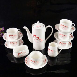 Optioneel Bone Porselein Koffie Set Afternoon Tea Set Cup Mok Schotel Melk Suiker Pot Set (15 Pcs) hart