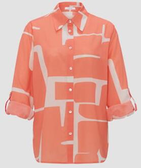 Opus | blouse fumine graphic peachy coral Oranje - 40