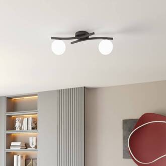 OPUS plafondlamp, lengte 60 cm, opaal/zwart, glas, 2-lamps. opaal, zwart