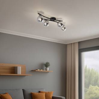 OPUS plafondlamp, lengte 84 cm, rookgrijs/zwart, 4-lamps. rookgrijs, zwart