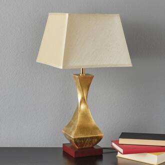 Opvallende tafellamp Deco met gouden voet donkerbruin, goud, beige